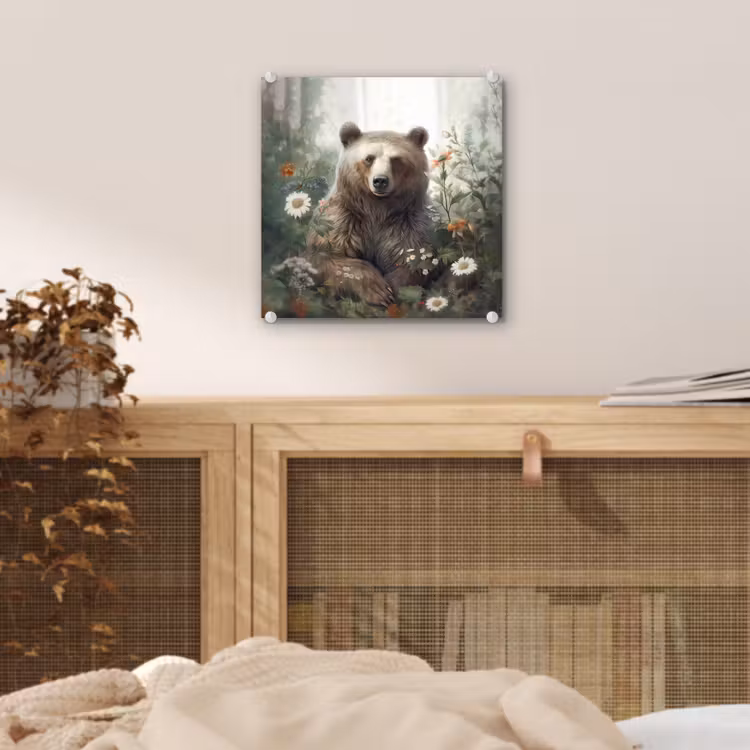 Bruine beer - Wilde dieren - Bloemen - Planten plexiglas 5mm klein -sfeer4