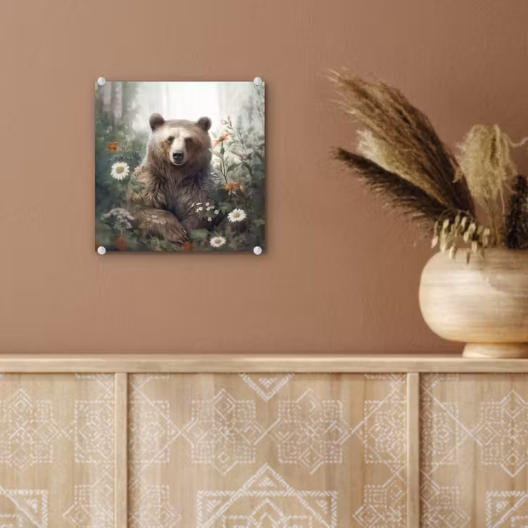 Bruine beer - Wilde dieren - Bloemen - Planten plexiglas 5mm klein -sfeer5