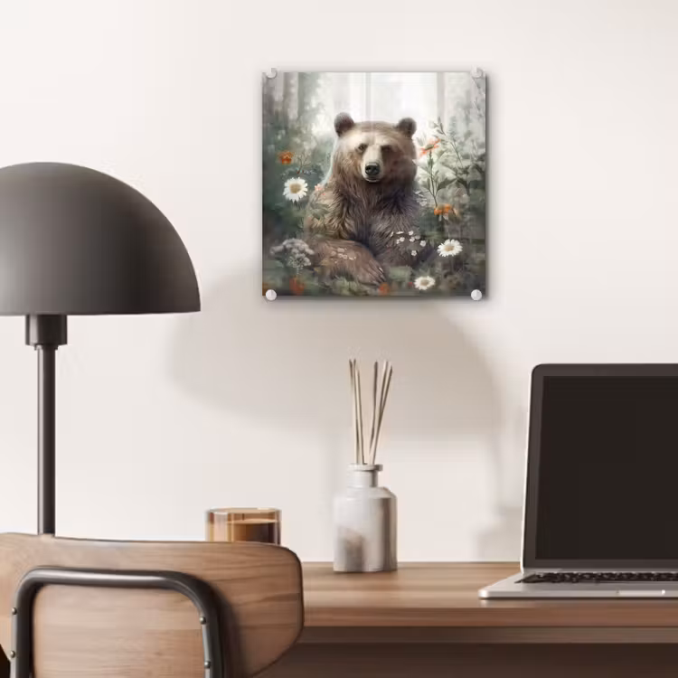 Bruine beer - Wilde dieren - Bloemen - Planten plexiglas 5mm klein -sfeer6