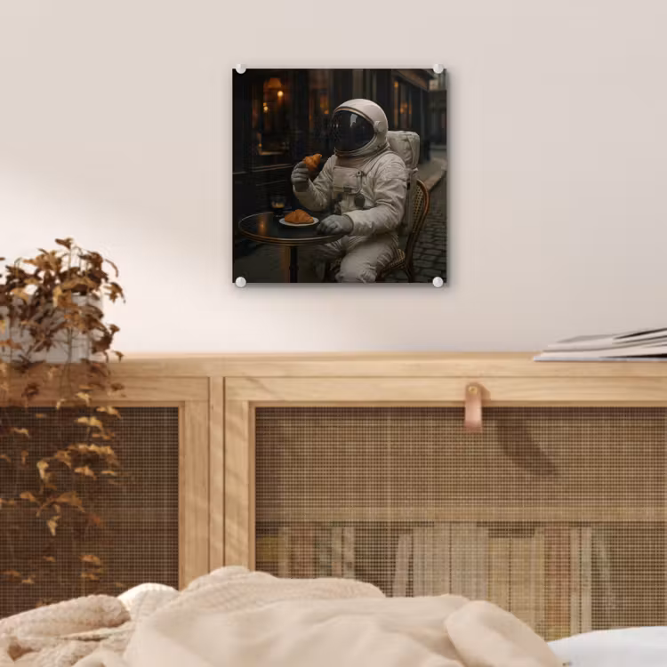 Café - Croissant - Koffie - Astronaut plexiglas 5mm klein -sfeer4