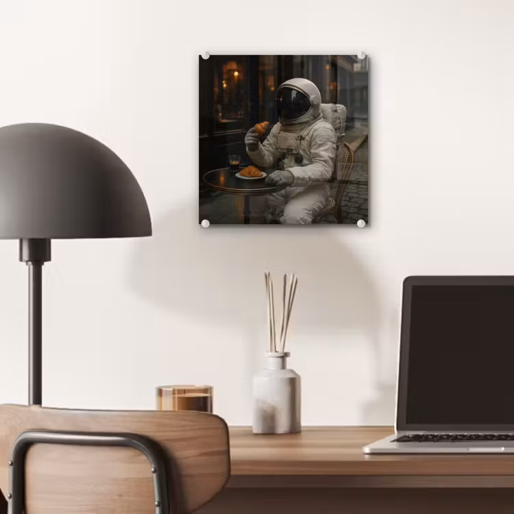 Café - Croissant - Koffie - Astronaut plexiglas 5mm klein -sfeer6