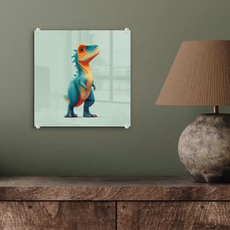 Cartoon - Dino - Oranje - Stekels plexiglas 5mm klein -sfeer3