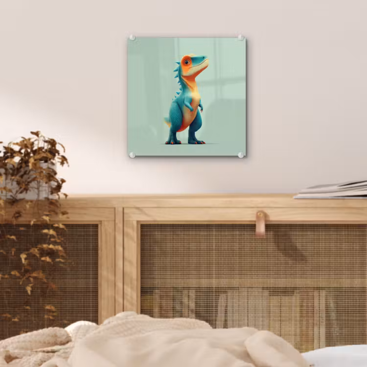 Cartoon - Dino - Oranje - Stekels plexiglas 5mm klein -sfeer4