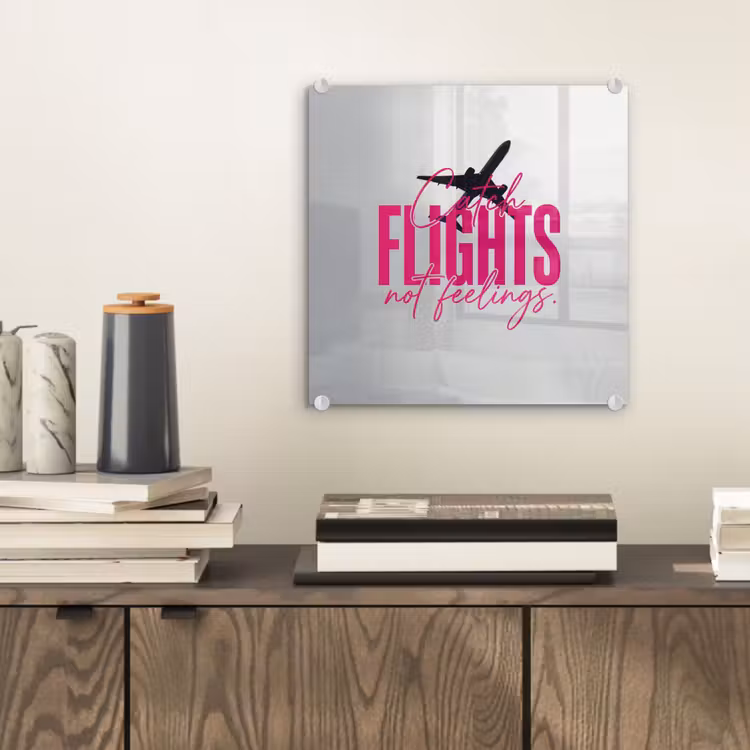 Catch flights not feelings - Vliegtuig - Roze plexiglas 5mm klein -sfeer1