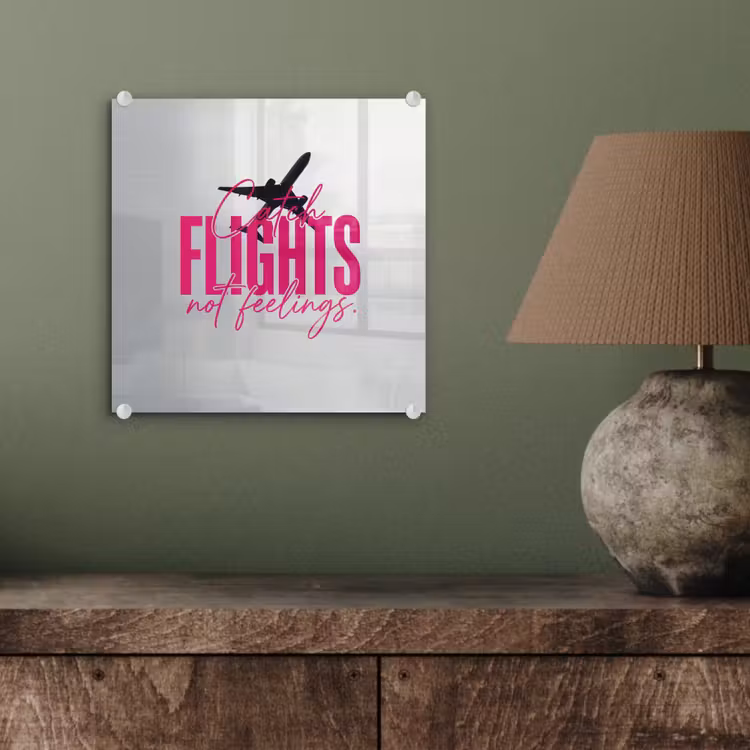 Catch flights not feelings - Vliegtuig - Roze plexiglas 5mm klein -sfeer3