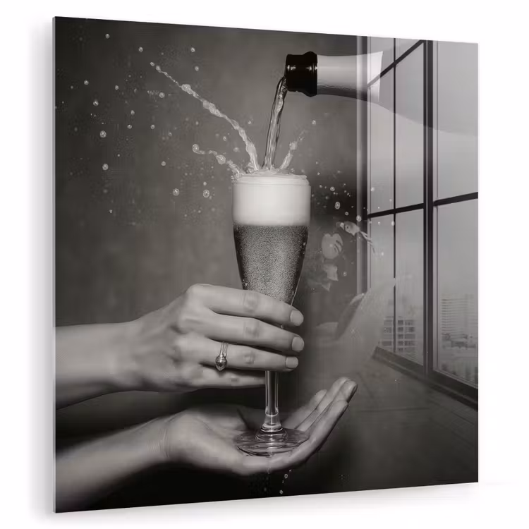 Champagnefles - Glas - Minimalistisch - Spetters plexiglas 5mm klein -zzzproduct_nieuw