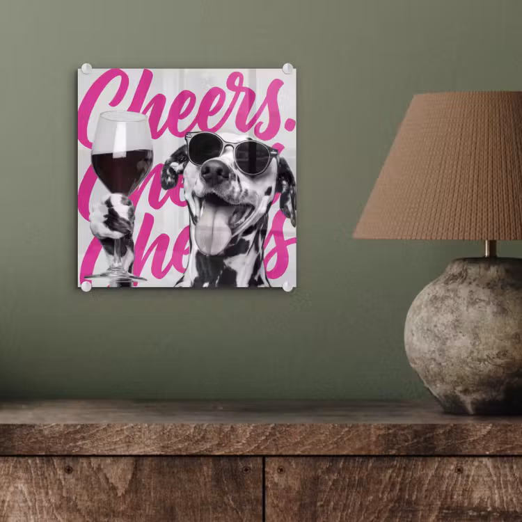 Cheers - Hond - Roze - Wijn plexiglas 5mm klein -sfeer3