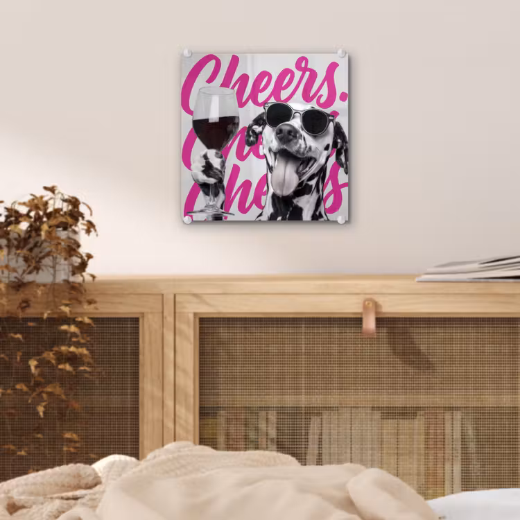 Cheers - Hond - Roze - Wijn plexiglas 5mm klein -sfeer4