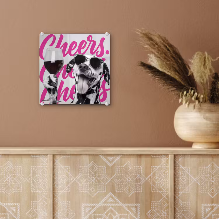 Cheers - Hond - Roze - Wijn plexiglas 5mm klein -sfeer5
