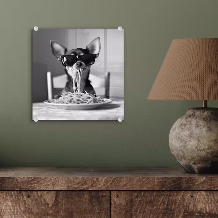 Chihuahua - Hond - Zonnebril - Humoristisch - Zwart - Wit - Spaghetti plexiglas 5mm klein -sfeer3