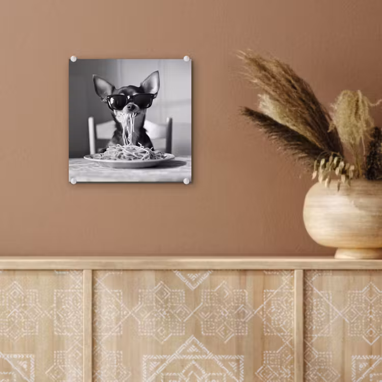 Chihuahua - Hond - Zonnebril - Humoristisch - Zwart - Wit - Spaghetti plexiglas 5mm klein -sfeer5