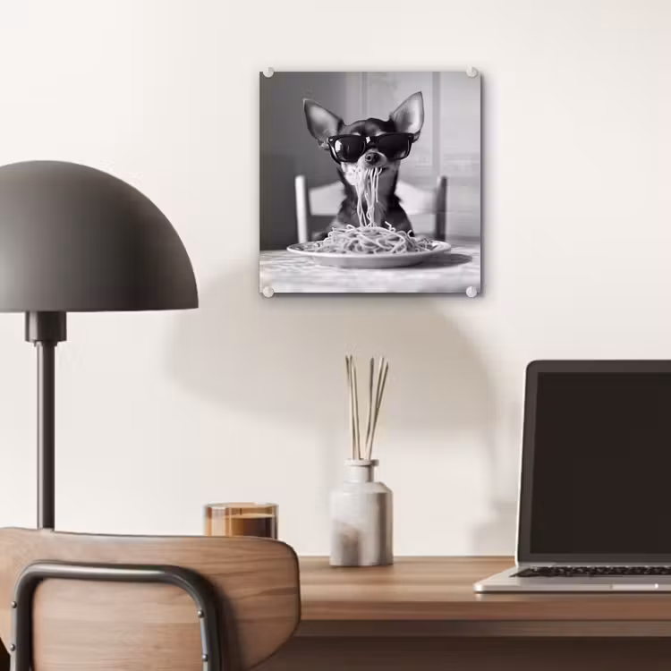 Chihuahua - Hond - Zonnebril - Humoristisch - Zwart - Wit - Spaghetti plexiglas 5mm klein -sfeer6