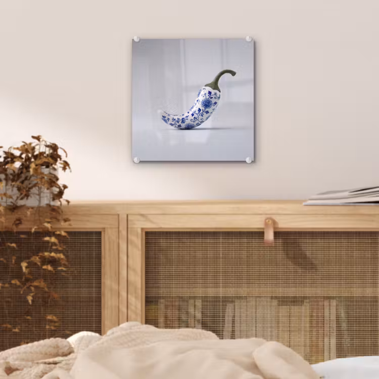 Chilipeper - Keramiek - Blauw plexiglas 5mm klein -sfeer4