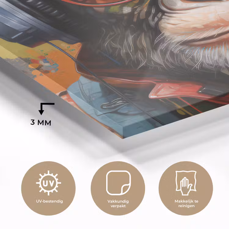 Chimpansee - Aap - dieren - Graffiti - Bril - Koptelefoon - Kleuren plexiglas 5mm klein -sfeer2