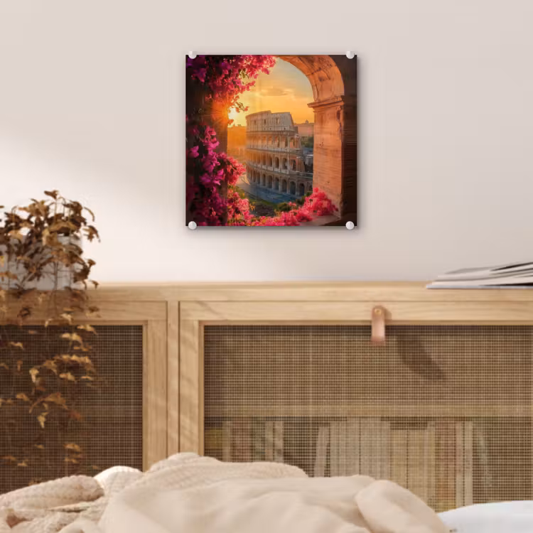 Colosseum - Rome - Roze Bloemen plexiglas 5mm klein -sfeer4