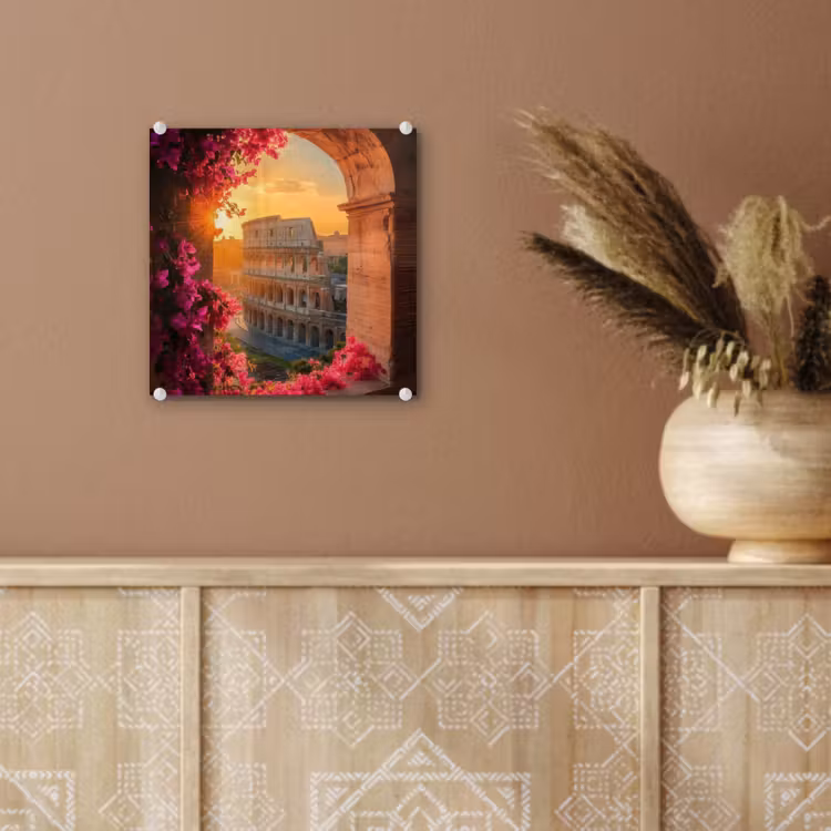 Colosseum - Rome - Roze Bloemen plexiglas 5mm klein -sfeer5