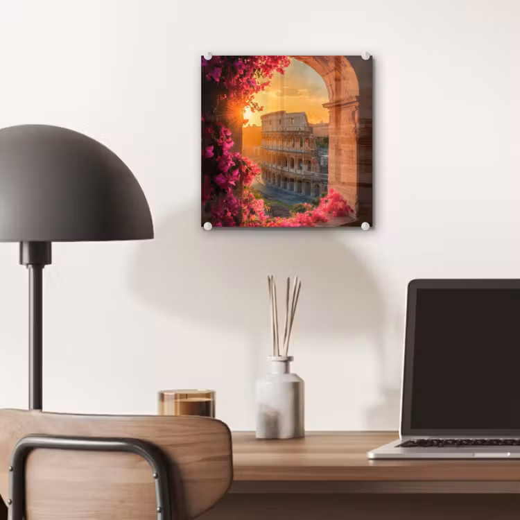 Colosseum - Rome - Roze Bloemen plexiglas 5mm klein -sfeer6