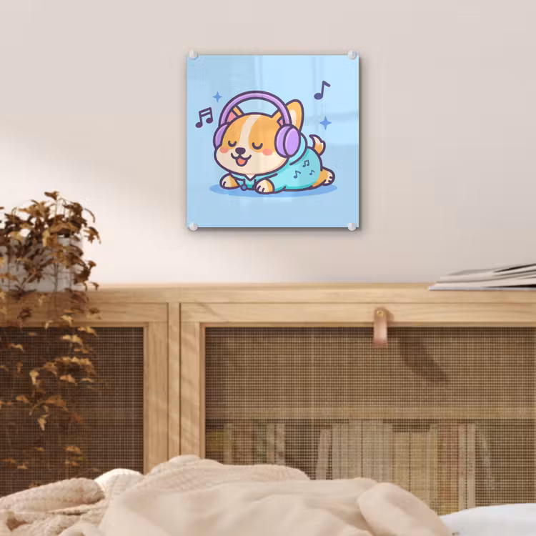 Corgi - Koptelefoon - Blauw - Muzieknoten plexiglas 5mm klein -sfeer4
