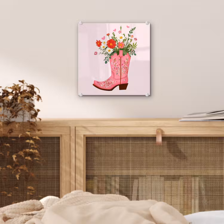 Cowboylaarzen - Roze - Boeket - Bloemen plexiglas 5mm klein -sfeer4