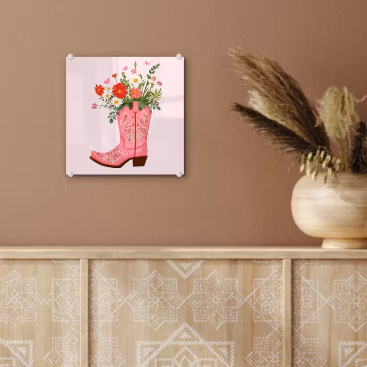 Cowboylaarzen - Roze - Boeket - Bloemen plexiglas 5mm klein -sfeer5