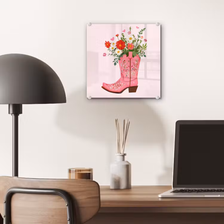Cowboylaarzen - Roze - Boeket - Bloemen plexiglas 5mm klein -sfeer6