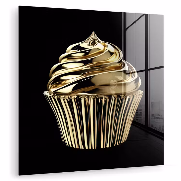 Cupcake - Eten - Goud - Zwart plexiglas 5mm klein -zzzproduct_nieuw