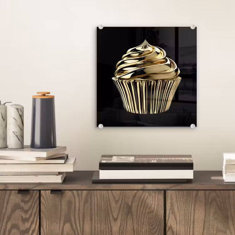 Cupcake - Eten - Goud - Zwart plexiglas 5mm klein -sfeer1