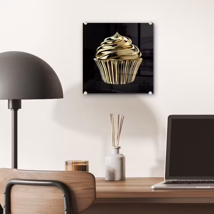Cupcake - Eten - Goud - Zwart plexiglas 5mm klein -sfeer6