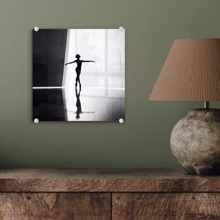 Danser - Silhouette - Kunst - Modern - Zwart-wit plexiglas 5mm klein -sfeer3