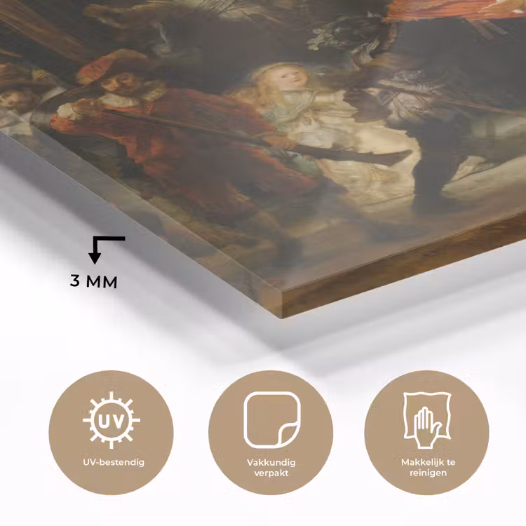 De Nachtwacht - Schilderij van Rembrandt van Rijn plexiglas 5mm klein -sfeer2
