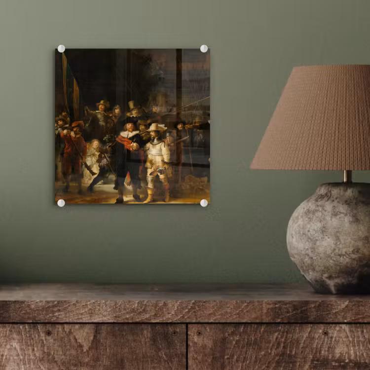 De Nachtwacht - Schilderij van Rembrandt van Rijn plexiglas 5mm klein -sfeer3