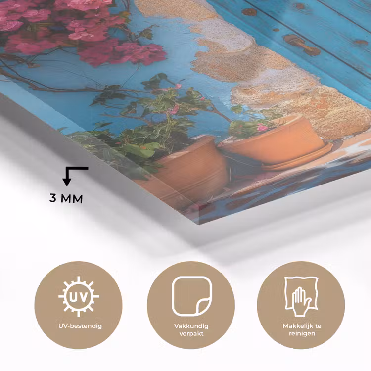Deur - Hout - Bloemen - Blauw plexiglas 5mm klein -sfeer2