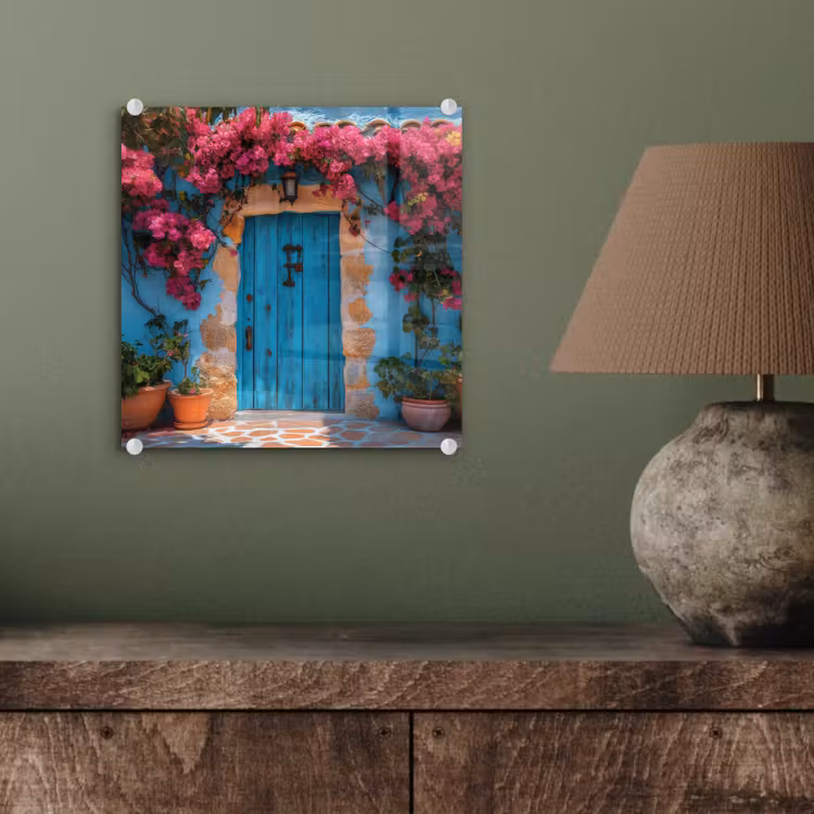 Deur - Hout - Bloemen - Blauw plexiglas 5mm klein -sfeer3