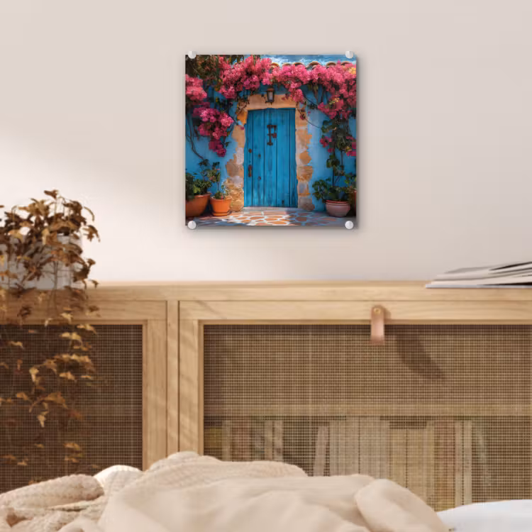 Deur - Hout - Bloemen - Blauw plexiglas 5mm klein -sfeer4