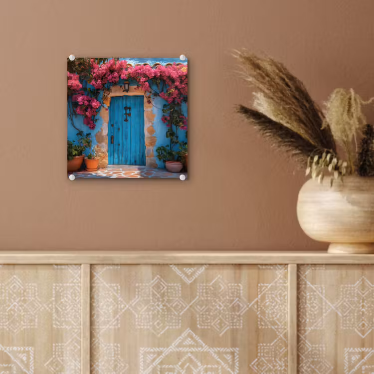 Deur - Hout - Bloemen - Blauw plexiglas 5mm klein -sfeer5
