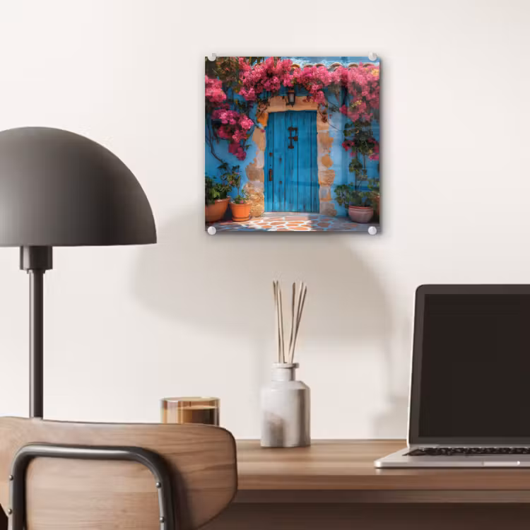 Deur - Hout - Bloemen - Blauw plexiglas 5mm klein -sfeer6