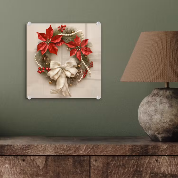 Deurkrans - Strik - Kerst - Rood - Groen plexiglas 5mm klein -sfeer3