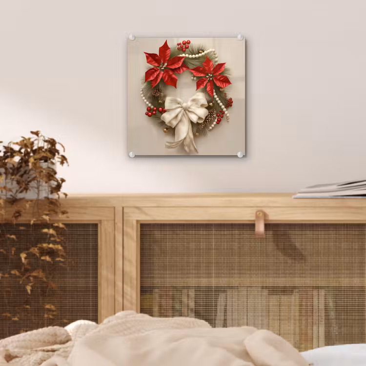 Deurkrans - Strik - Kerst - Rood - Groen plexiglas 5mm klein -sfeer4