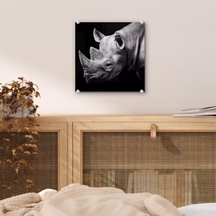 Dieren - Neushoorn - Zwart - Wit - Portret plexiglas 5mm klein -sfeer4