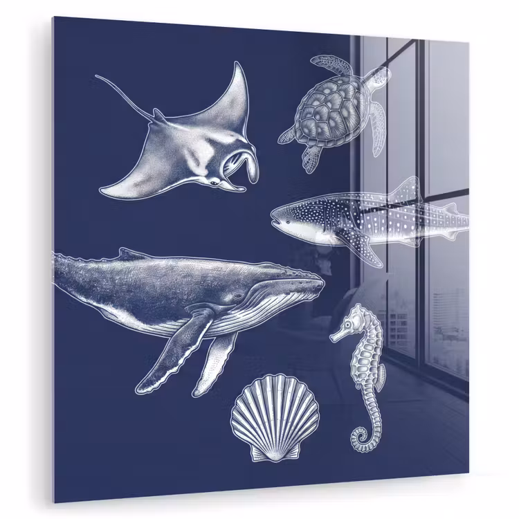 Dieren - Zeeleven - Oceaan - Graveren - Blauw plexiglas 5mm klein -zzzproduct_nieuw
