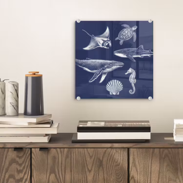 Dieren - Zeeleven - Oceaan - Graveren - Blauw plexiglas 5mm klein -sfeer1
