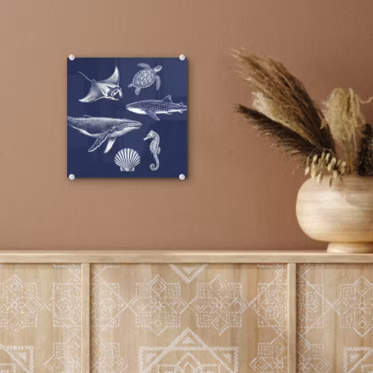 Dieren - Zeeleven - Oceaan - Graveren - Blauw plexiglas 5mm klein -sfeer5
