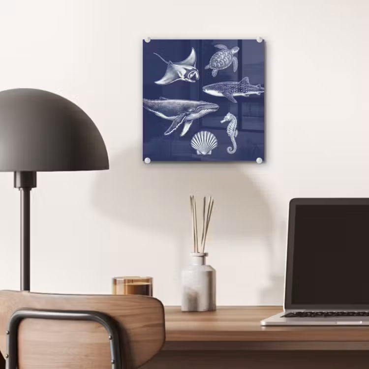 Dieren - Zeeleven - Oceaan - Graveren - Blauw plexiglas 5mm klein -sfeer6