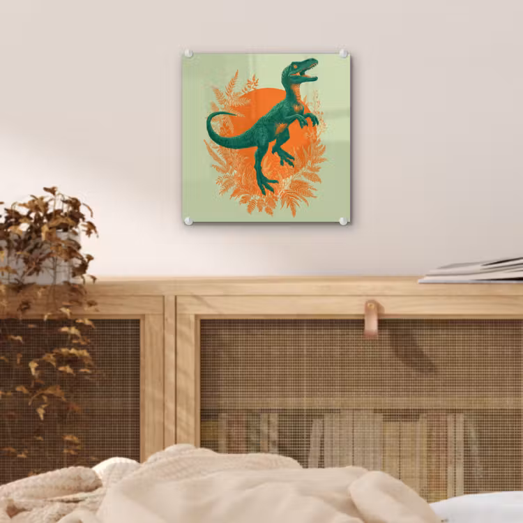 Dinosaurus - Groen - Planten - Cirkel plexiglas 5mm klein -sfeer4