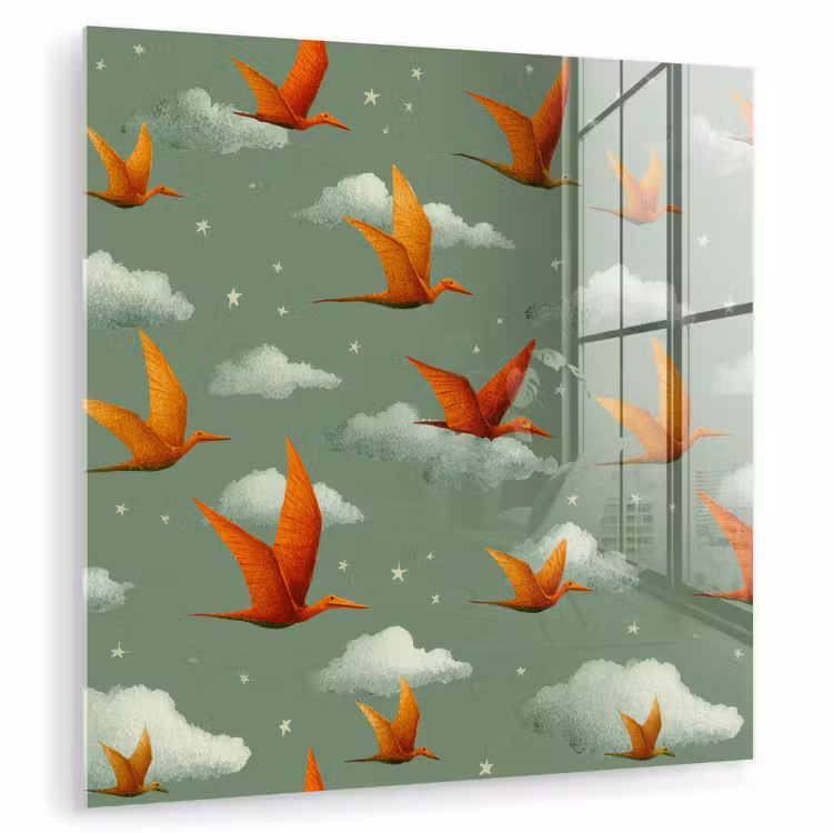 Dinosaurussen - Wolken - Sterren - Oranje plexiglas 5mm klein -zzzproduct_nieuw