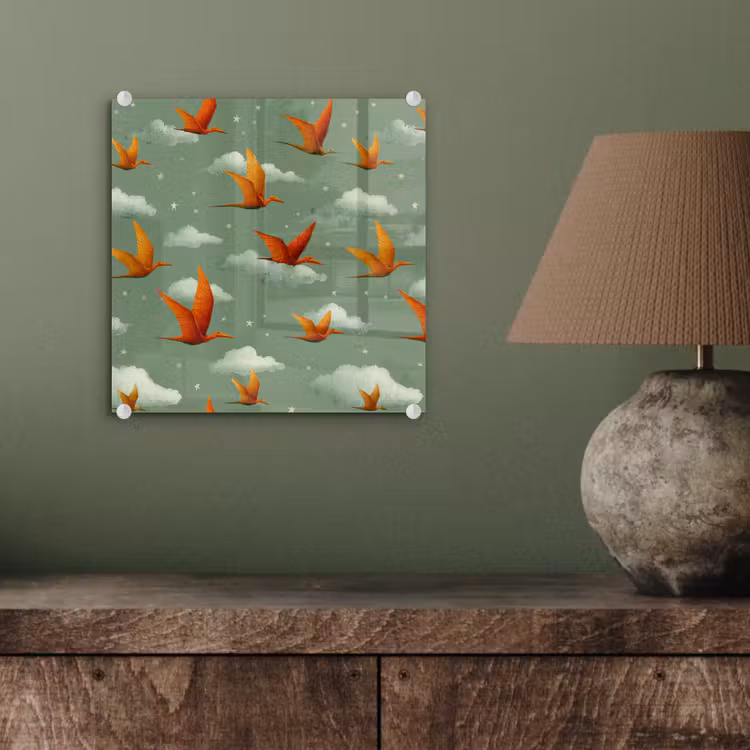 Dinosaurussen - Wolken - Sterren - Oranje plexiglas 5mm klein -sfeer3