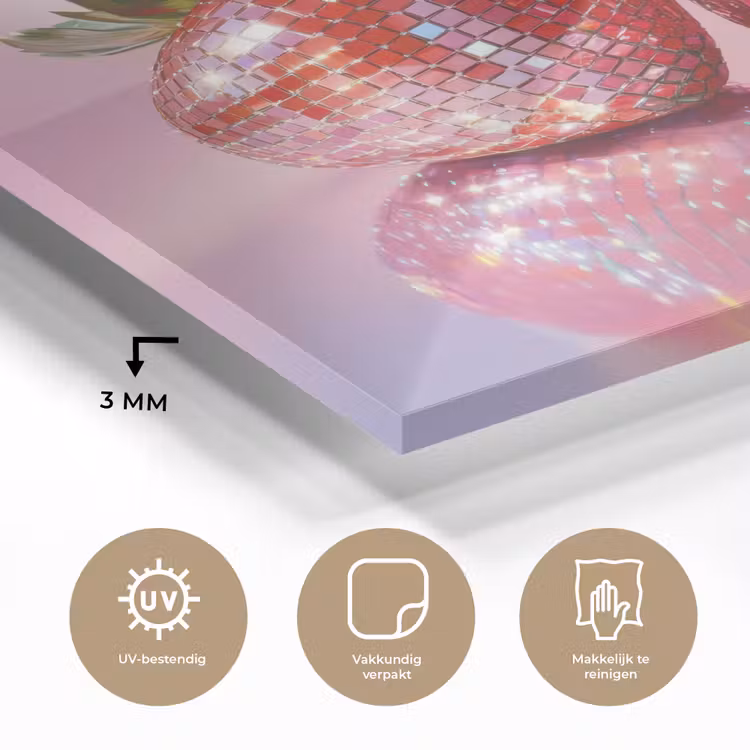 Disco - Fruit - Glitter - Strawberry plexiglas 5mm klein -sfeer2