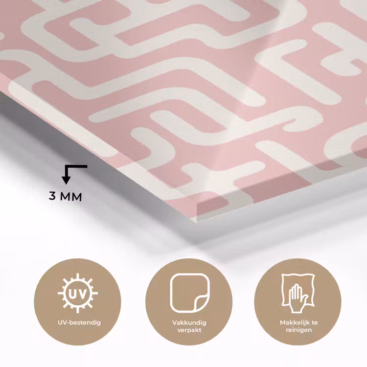 Doolhofpatroon - Roze - Wit - Abstract plexiglas 5mm klein 11 -sfeer2
