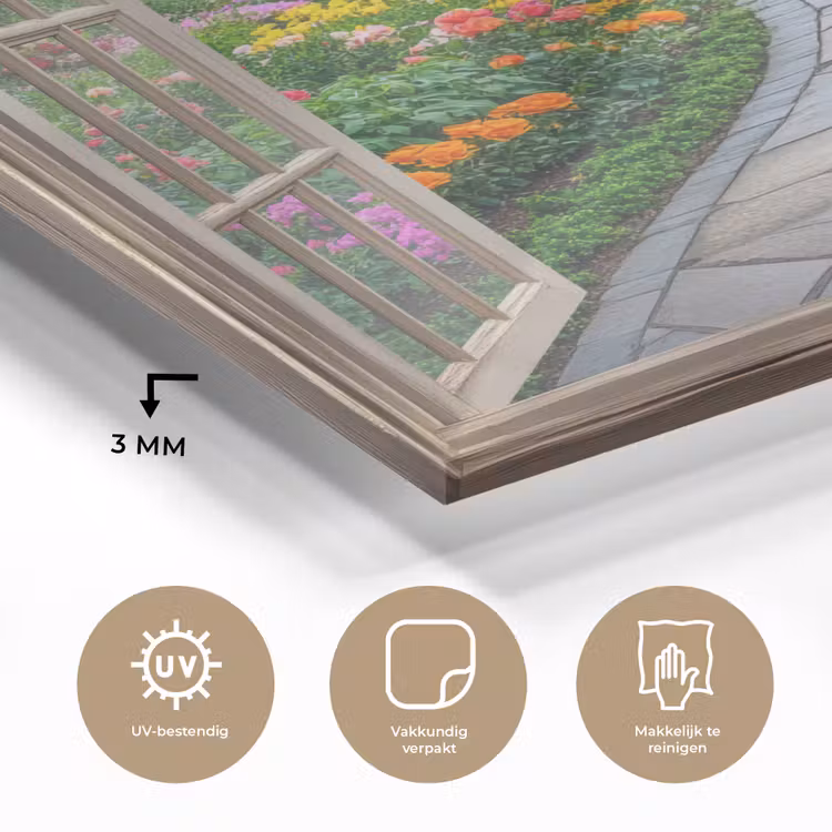 Doorkijk - Bloemen - Tuinpad - Natuur - Raam plexiglas 5mm klein -sfeer2
