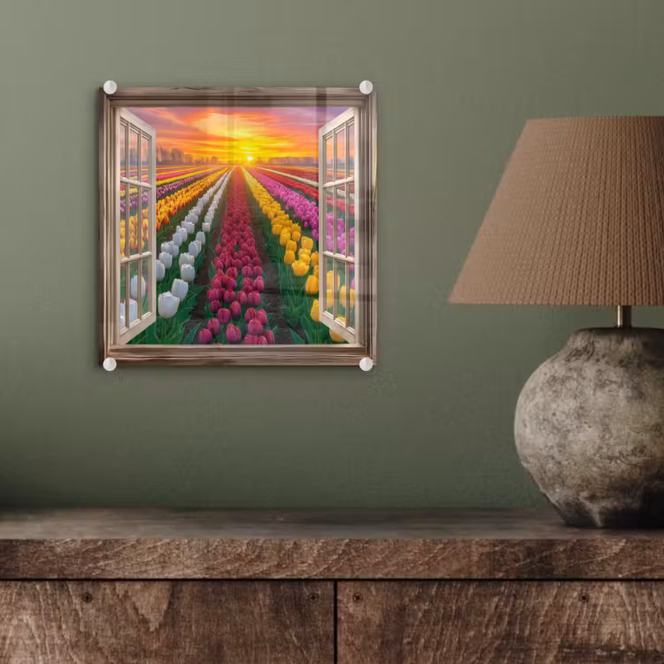 Doorkijk - Bloemen - Tulpen - Kleurrijk - Zonsondergang plexiglas 5mm klein -sfeer3